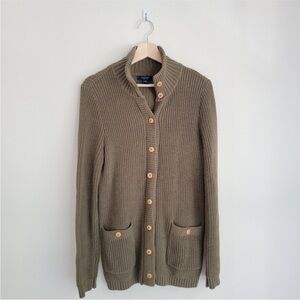 Chaps Olive Cardigan Sweater with Tan Buttons
